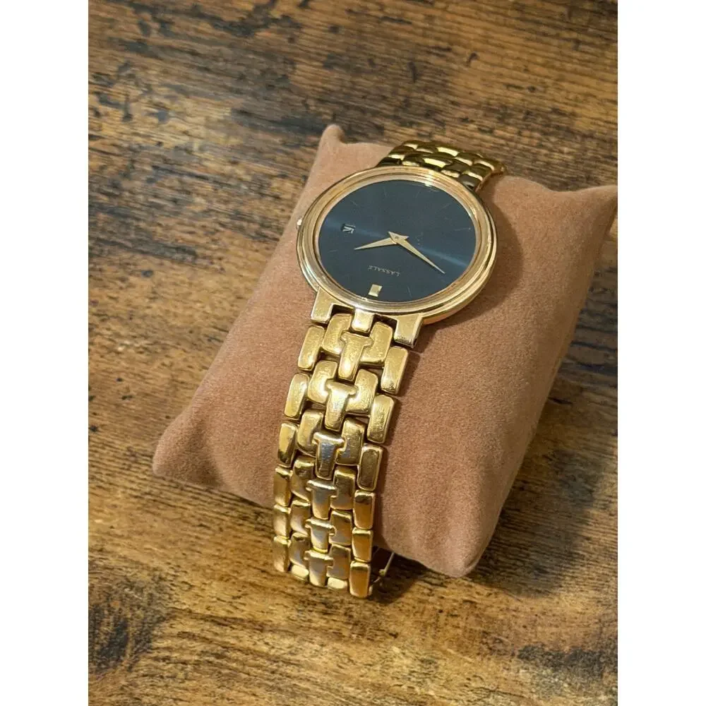 Seiko Lassale Gold Tone Quartz Watch Black Dial Date Integrated Bracelet